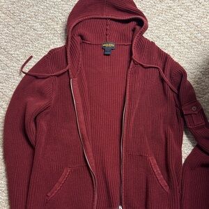 Woolrich Maroon Hooded Zip-Up Sweater